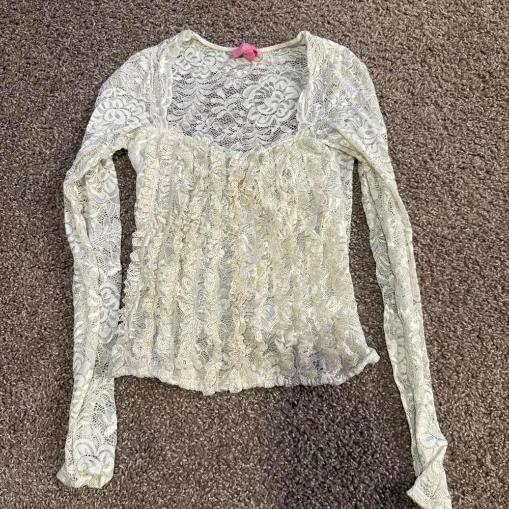 Y2K Wet Seal Cream Floral Lace Long Sleeve Top XS Coquette Fairycore
